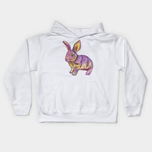 Colorful pink yellow watercolor bunny Kids Hoodie